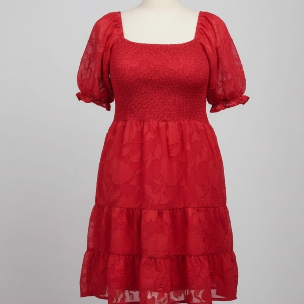 Elegant Red Smocked Dress